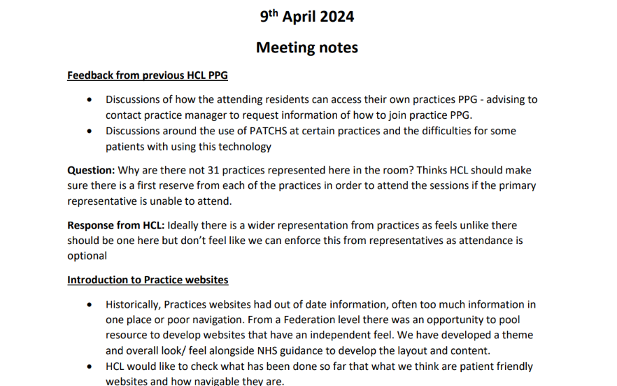 Screenshot of the HCL PPG notes from April 2024