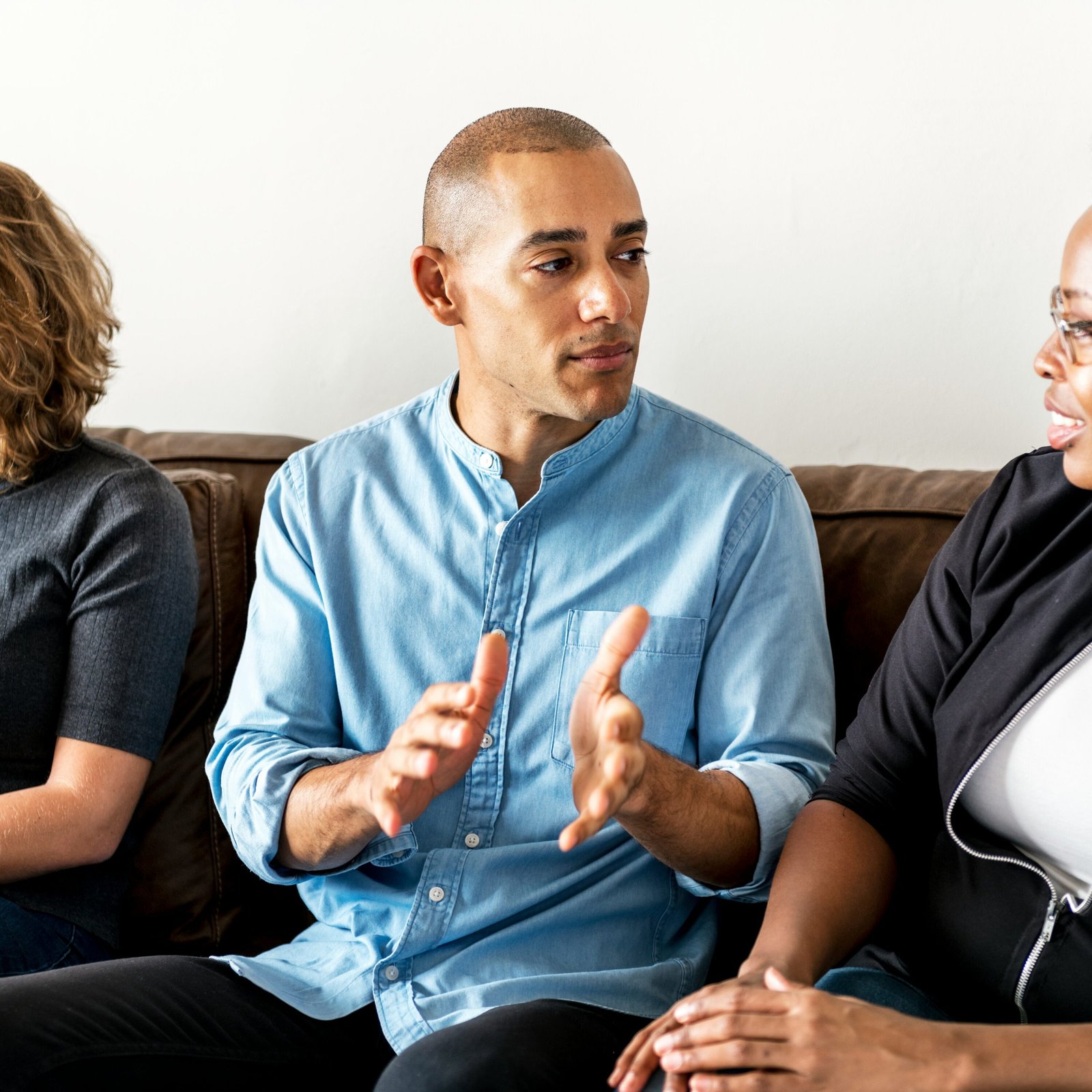 People talking on sofa