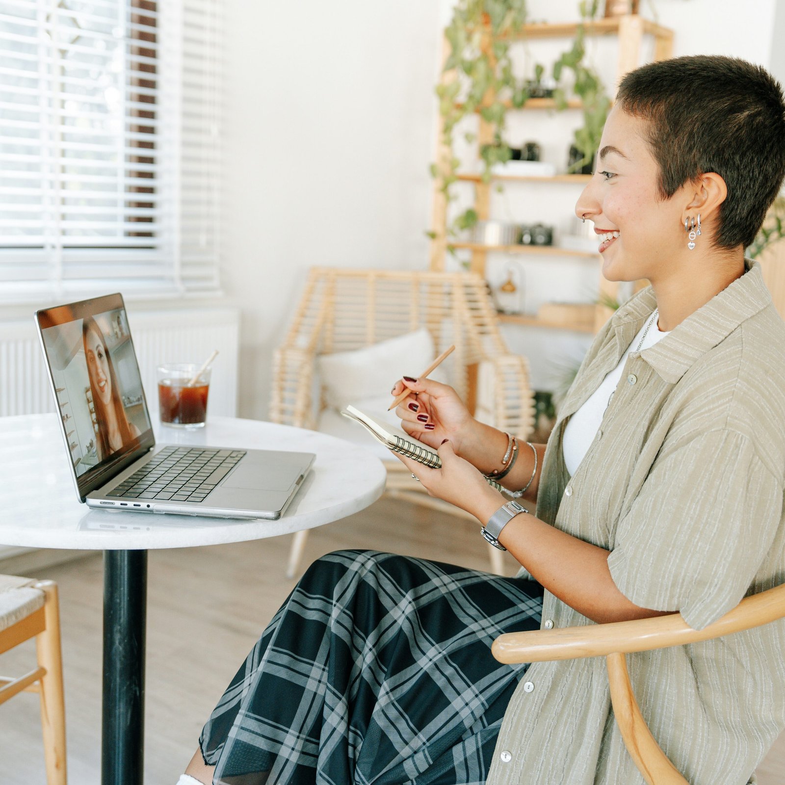 woman talking to computer screen